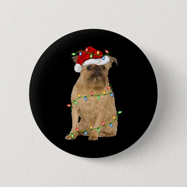 Xmas Lights Santa Hat Brussels Griffon Dog Christm Button (Vorderseite)