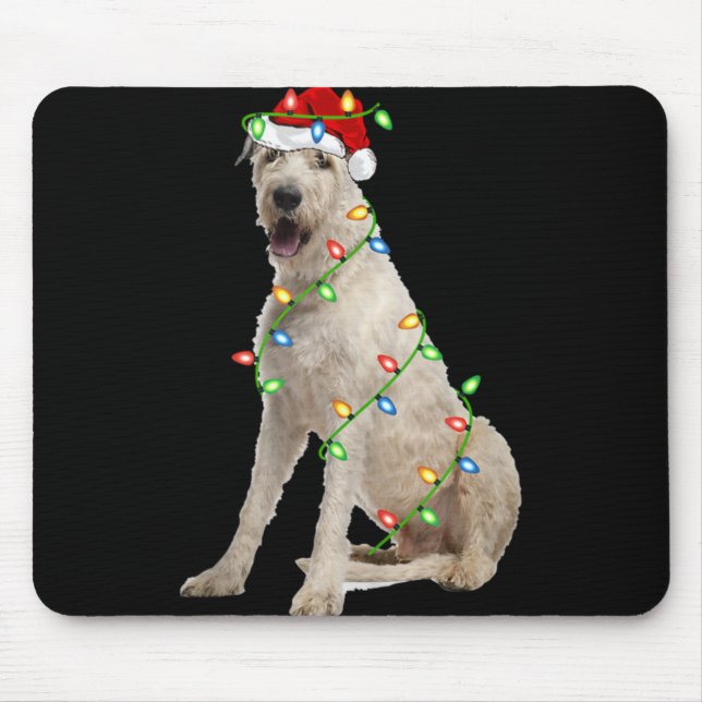 Xmas Lights Santa Hat Irish Wolfhound Dog Christma Mousepad (Vorne)