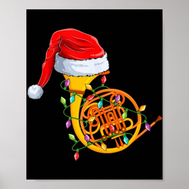 Xmas Lights Santa Hat Musical French Horn Christma Poster (Vorne)