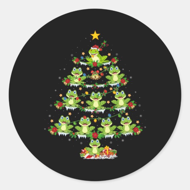 Xmas Lights Santa Tree Frog Christmas Tree Premium Runder Aufkleber (Vorderseite)