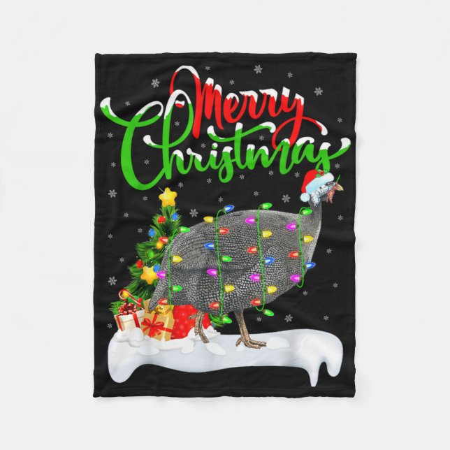 Xmas Lights Tree Santa Guinea Fowl Bird Merry Chri Fleecedecke (Vorderseite)
