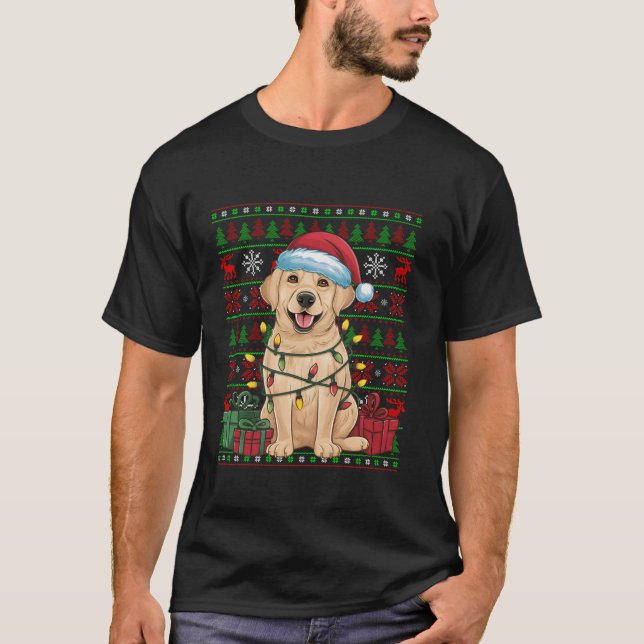 Xmas Lights Ugly Weihnachtsmannmütze Labrador Retr T-Shirt (Vorderseite)