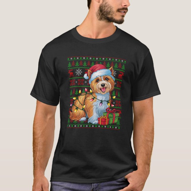 Xmas Lights Ugly Weihnachtsmannmütze Tibeter Terri T-Shirt (Vorderseite)
