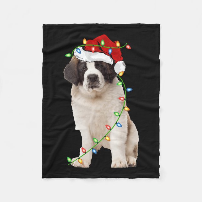 Xmas Lights Weihnachtsmannmütze Saint Bernard Dog  Fleecedecke (Vorderseite)