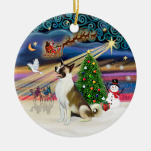 Xmas Magic - Akita (braun-weiß) Keramik Ornament