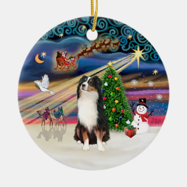 Xmas Magic - Aussie Shepherd (tri) Keramikornament (Vorne)