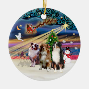 Xmas Magic - Aussie Shepherds (drei) Keramikornament