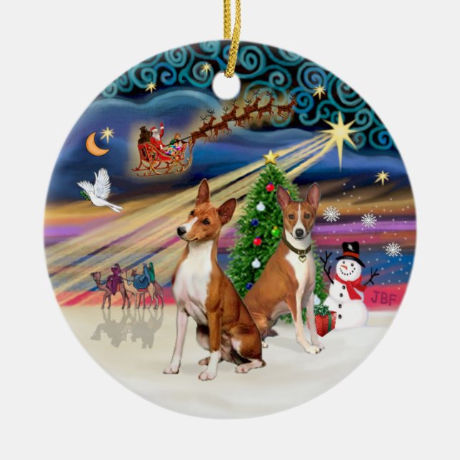 Xmas Magic - Basenjis (zwei) Keramikornament (Vorne)