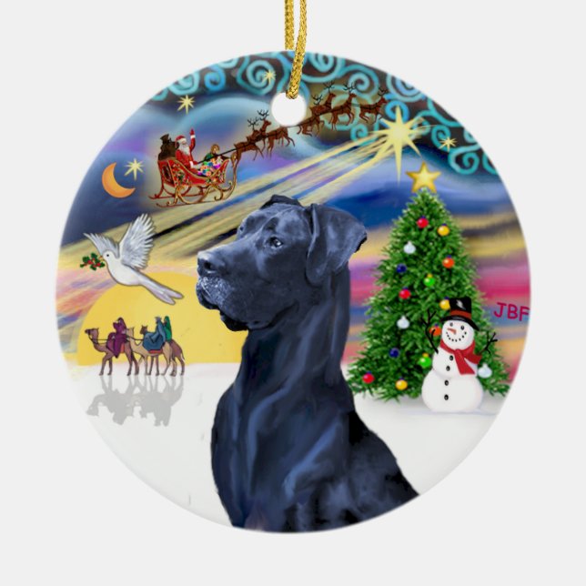 Xmas Magic* - Blue Great Dane (Kopf) (natürliche O Keramik Ornament (Vorne)