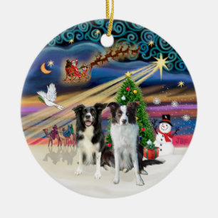 Xmas Magic - Border Collies (zwei-B-Brn) Keramik Ornament