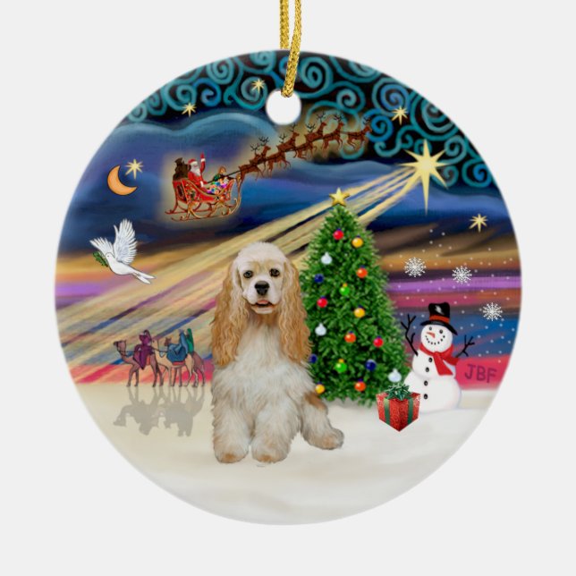 Xmas Magic - Buff Cocker Spaniel Keramikornament (Vorne)
