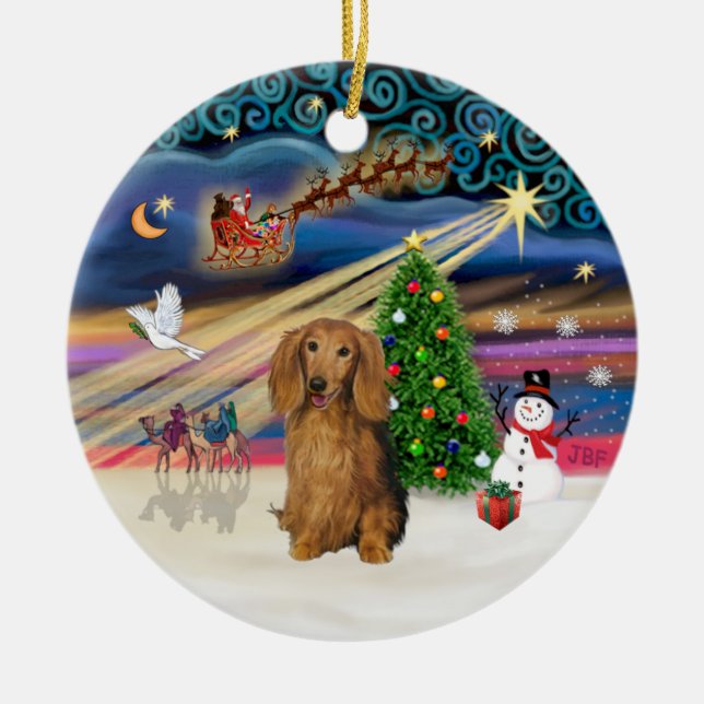 Xmas Magic - Dackel (LG Hair Sable) Keramikornament (Vorne)