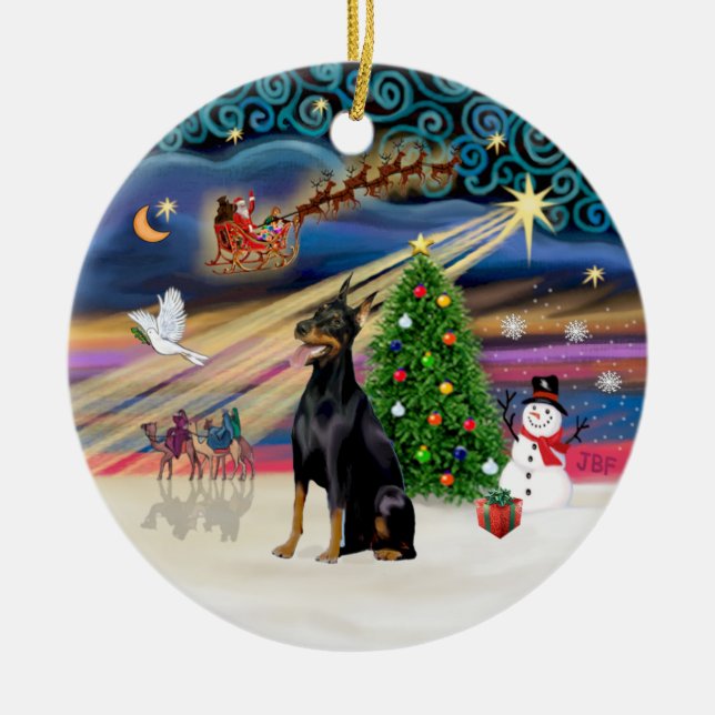 Xmas Magic - Doberman (schwarz) Keramik Ornament (Vorne)