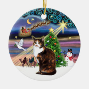 Xmas Magic - Dreifarbiges Katze (ASH) Keramik Ornament
