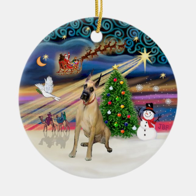 Xmas Magic - Fawn Great Dane #20 (sit) Keramikornament (Vorne)