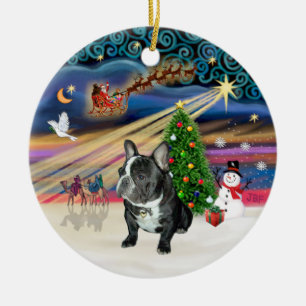 Xmas Magic - Französischer Bulldog (schwarz-weiß) Keramik Ornament