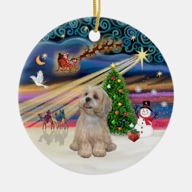 Xmas Magic - Lhasa Apso (R2) Keramik Ornament (Vorne)