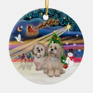 Xmas Magic - Lhasa Apsos (Two-R-L) Keramik Ornament