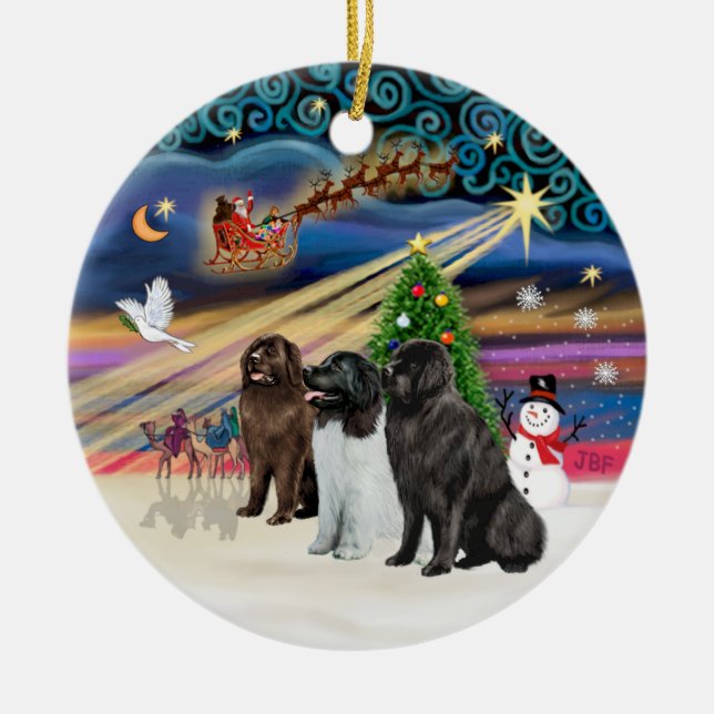 Xmas Magic - Neufundland (DREI) Keramik Ornament (Vorne)