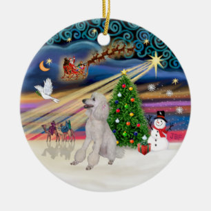 Xmas Magic - Poodle (Standard weiß, Bänder) Keramikornament