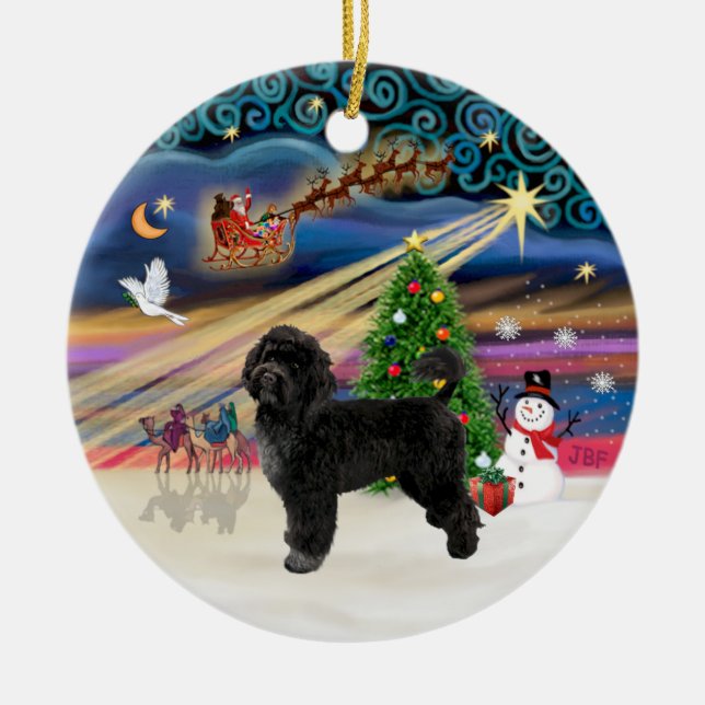 Xmas Magic - Portugiesischer Wasserhund (R) Keramikornament (Vorne)