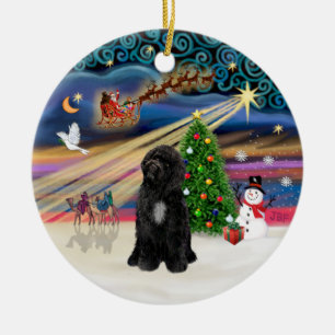Xmas Magic - Portugiesischer Wasserhund (R-sit) Keramik Ornament