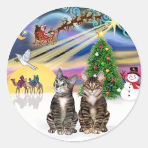 Xmas Magic (R) - Zwei braune Tabby-Katzen Runder Aufkleber
