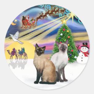 Xmas Magic (R) - Zwei siamesische Katzen Runder Aufkleber