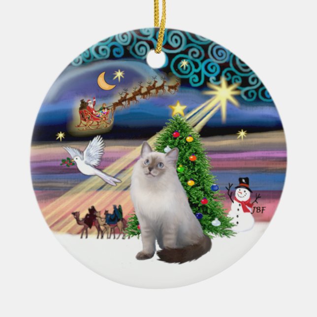 Xmas Magic - Ragdoll cat (blaue Creme) Keramik Ornament (Vorne)