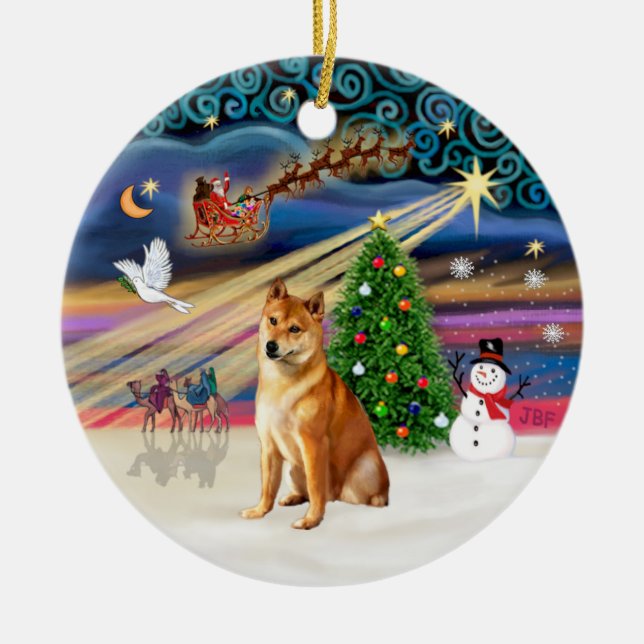 Xmas Magic - Shiba Inu 7 Keramik Ornament (Vorne)