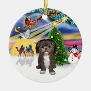Xmas Magic - Shih Tzu (braun/weiß) Keramik Ornament