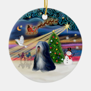 Xmas Magic - Tibetischer Terrier (BW) Keramik Ornament