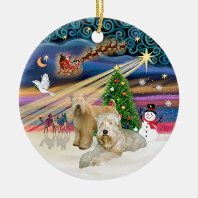 Xmas Magic - Wheaten Terriers (ZWEI) Keramikornament (Vorne)