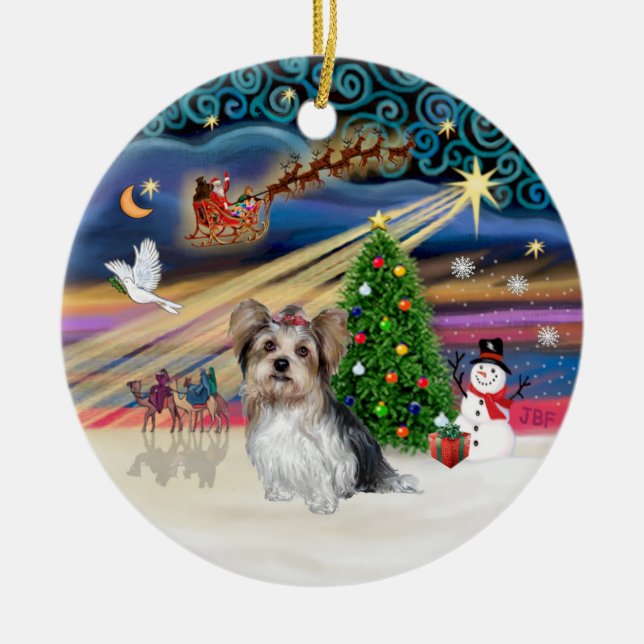 Xmas Magic - Yorkie (Biewer) Keramik Ornament (Vorne)