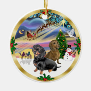 Xmas Magic - Zwei Dackeln (bl+rd) Keramikornament