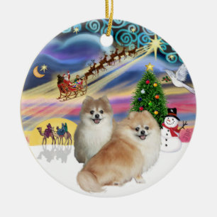 Xmas Magic - Zwei Spitze (WS+fawn) Keramikornament