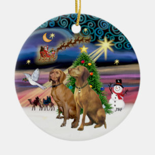 Xmas Magic - Zwei Vizslas Keramikornament