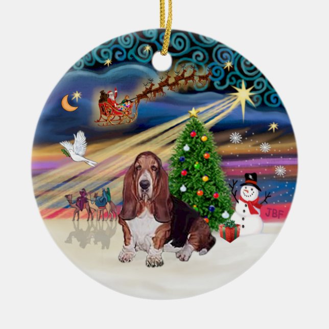 Xmas Magie - Basset Hound Keramikornament (Vorne)
