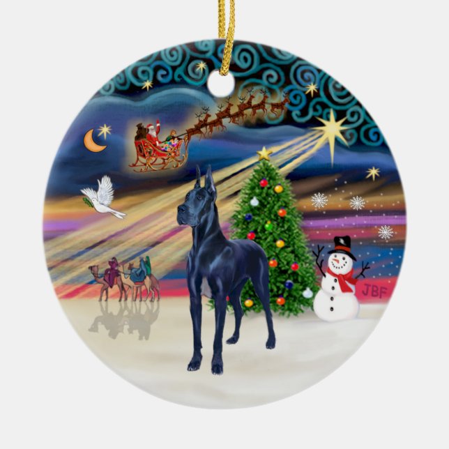 Xmas Magie - Blue Great Dane Keramikornament (Vorne)