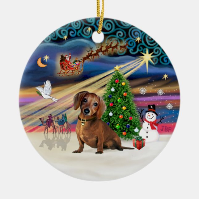Xmas Magie - Dackel (braun 2) Keramikornament (Vorne)