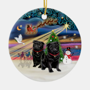 Xmas-Magie - Möpse (ZWEI schwarze) Keramik Ornament