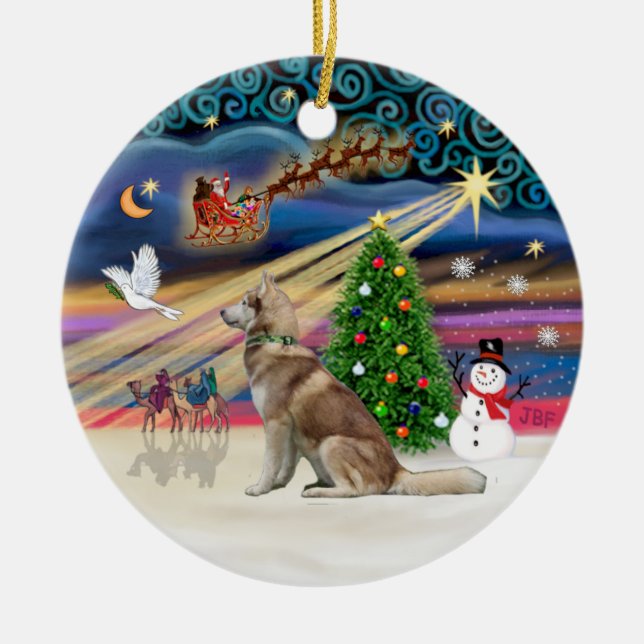 Xmas Magie - Roter sibirischer Husky Keramik Ornament (Vorne)