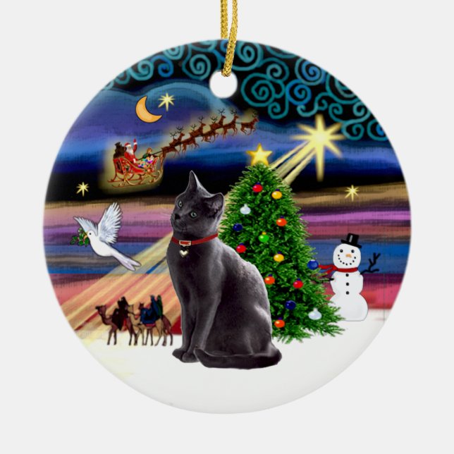 Xmas Magie - Russische Blaue Katze Keramikornament (Vorne)