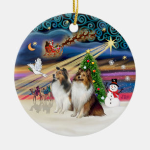 Xmas-Magie - Shelties (ZWEI sable-weiß) Keramik Ornament