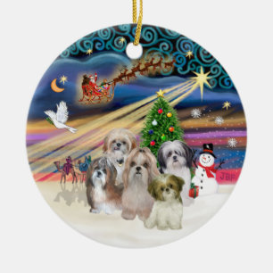 Xmas-Magie - Shih Tzus (FÜNF) Keramik Ornament