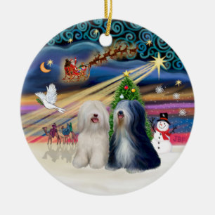 Xmas Magie - tibetische Terrier (ZWEI) Keramikornament