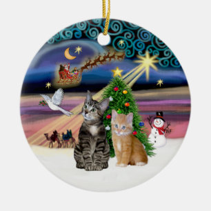 Xmas-Magie - Zwei getigerte Katzen (#2) Keramikornament