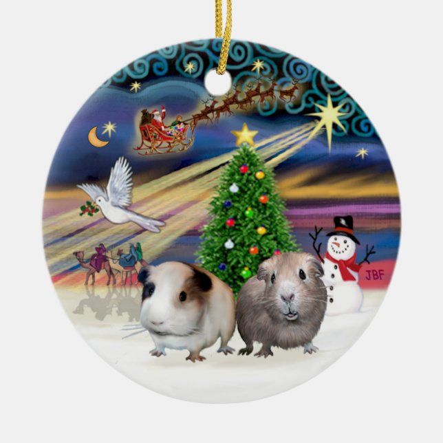 Xmas Magie - Zwei Guinea Schweine Keramik Ornament (Vorne)