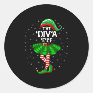 Xmas Matching Family Girls Mama Diva Elf Runder Aufkleber