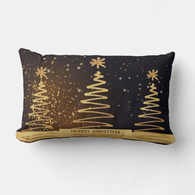 Xmas Moderner Luxus elegante Bäume schwarz und gol Lendenkissen (Vorderseite)